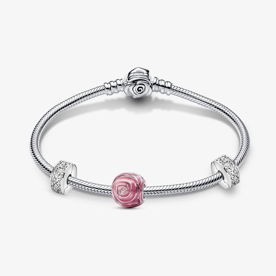 Bracelet Composé Charm Fleur Rose & Clip Pavé image number 0